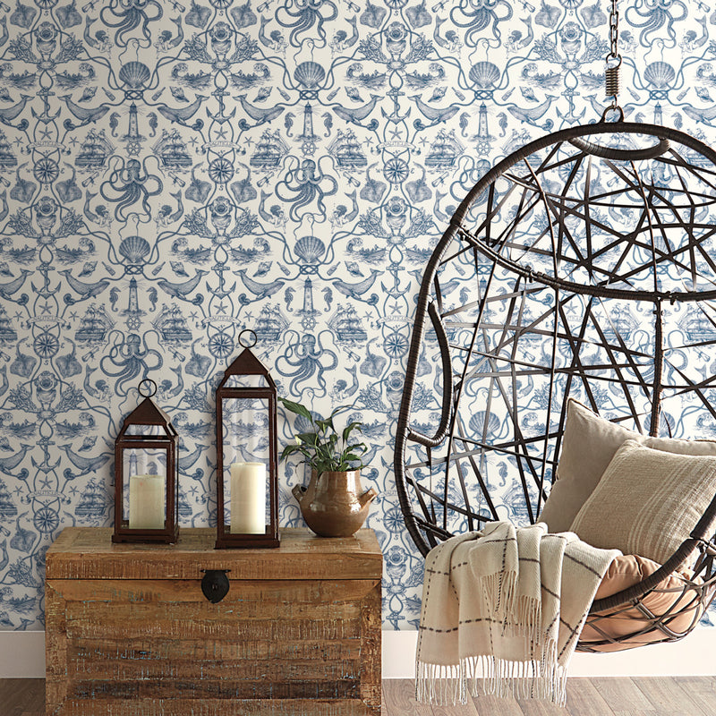 Deep Sea Toile Nautical Peel and Stick Wallpaper