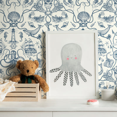 Deep Sea Toile Nautical Peel and Stick Wallpaper