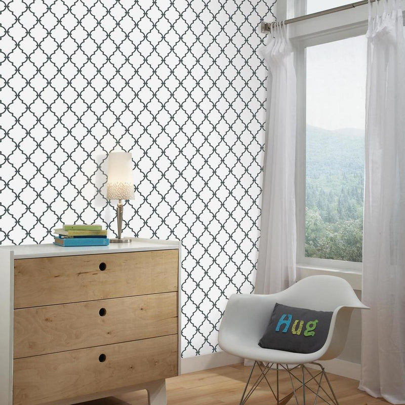 Black & White Geometric Trellis Peel and Stick Wallpaper