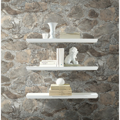 Weathered Gray Rustic Tumbled 3D Stone Peel and Stick Wallpaper