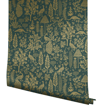 York Rifle Paper Co Emerald Menagerie Toile Wallpaper