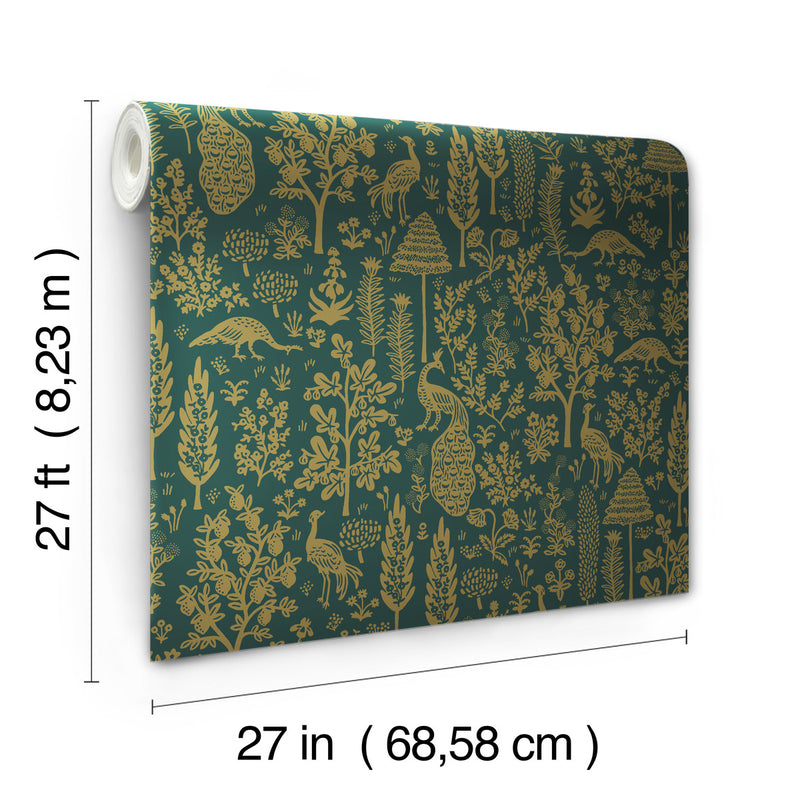 York Rifle Paper Co Emerald Menagerie Toile Wallpaper