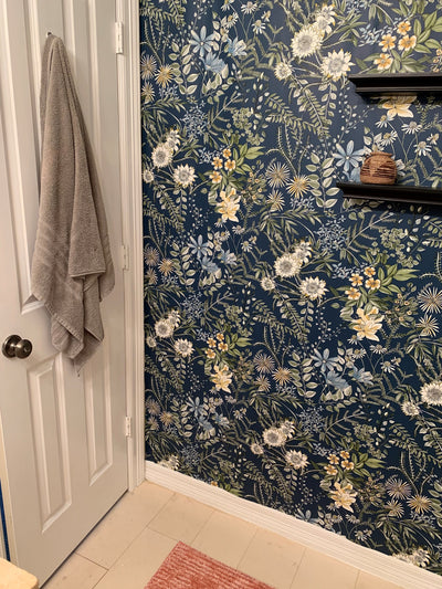 A Street Prints Full Bloom Navy Blue Floral Wallpaper