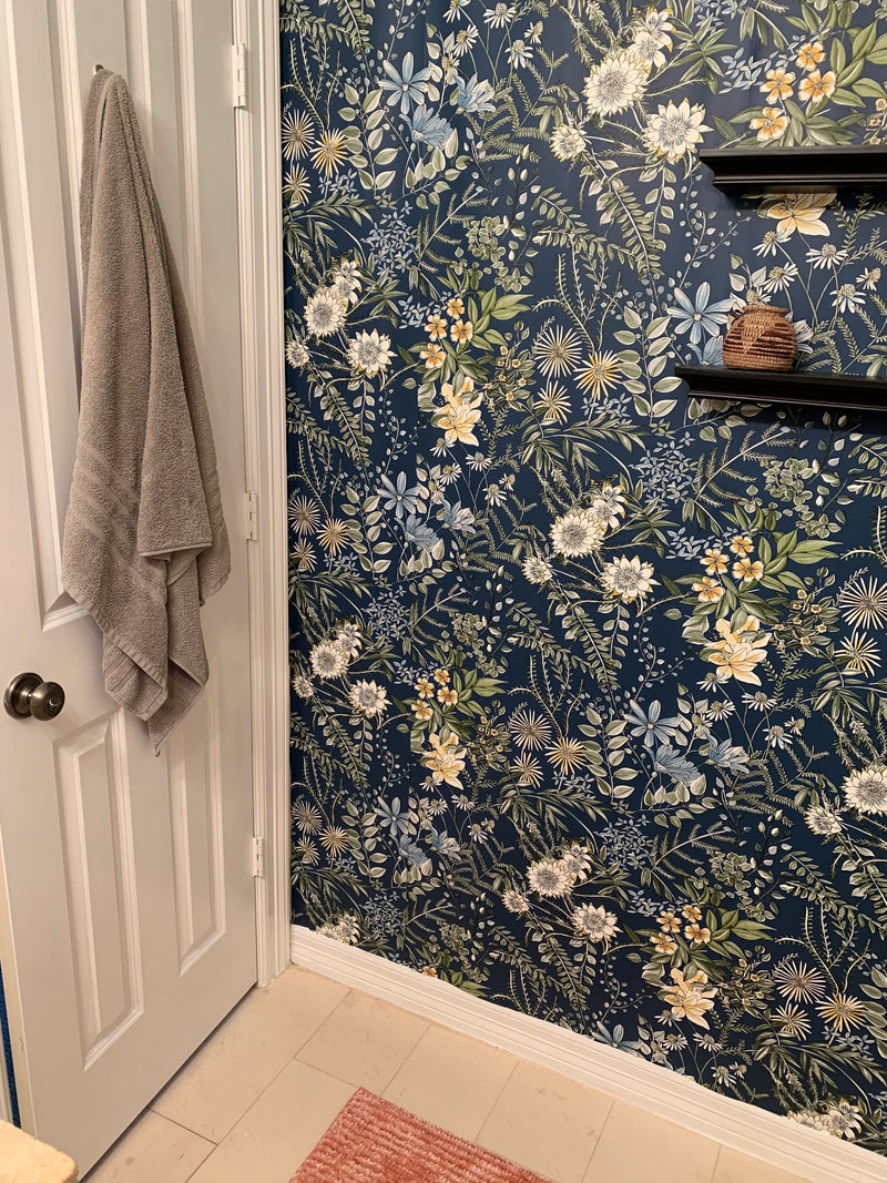 A Street Prints Full Bloom Navy Blue Floral Wallpaper