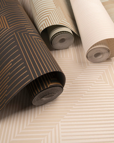 All Lined Up Mid Century Gold Stripe Wallpaper