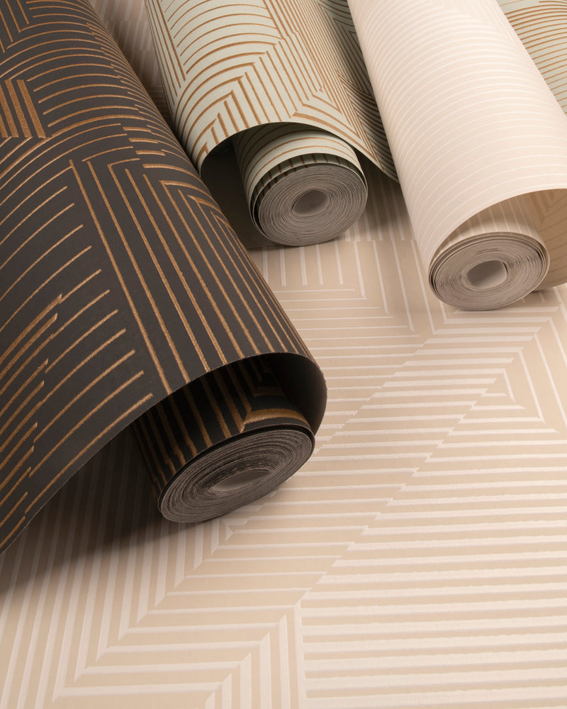 All Lined Up Mid Century Gold Stripe Wallpaper