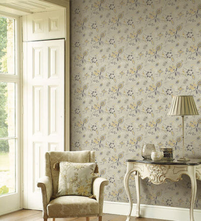 cream gold brown blue Jacobean wallpaper GC29831