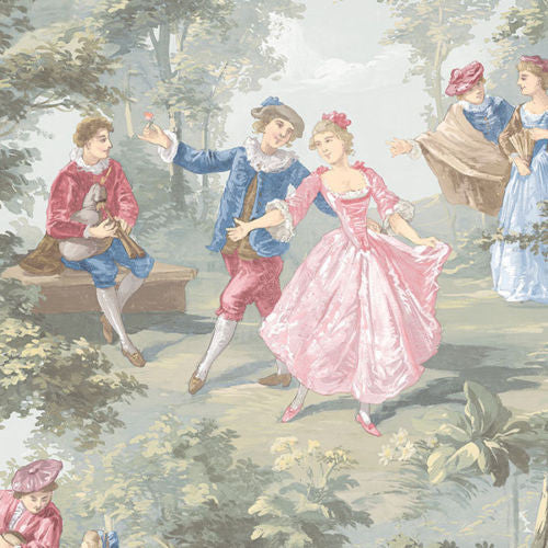 Victorian lovers toile blue pink wallpaper GC29834