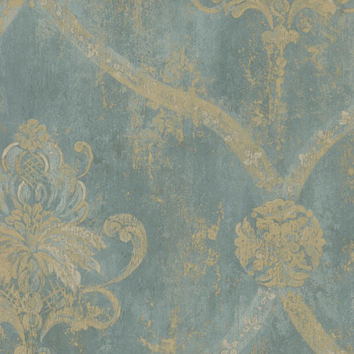 wallpaper CH28248 aqua blue gold damask