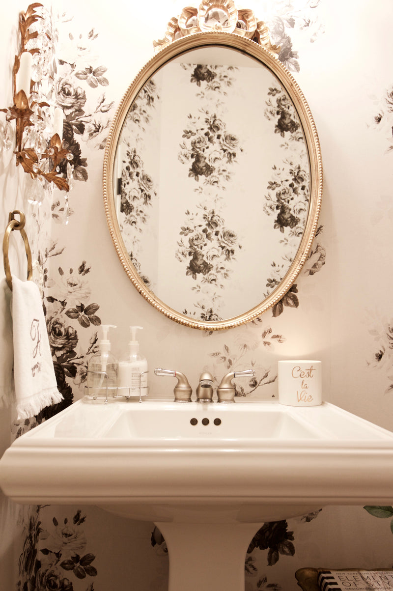 Magnolia Home Tea Rose White and Black Floral Wallpaper