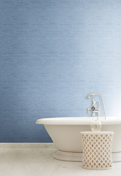 Ocean Blue Faux Grasscloth Wallpaper