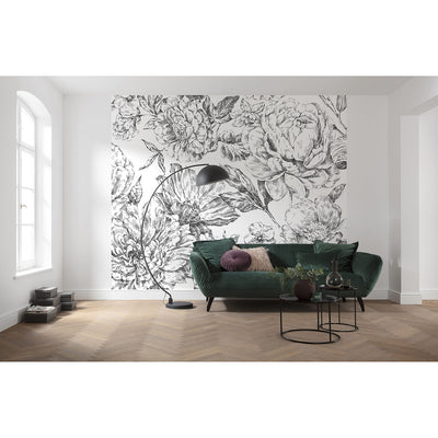 Charcoal Sketch Flowerbed Wall Mural Brewster