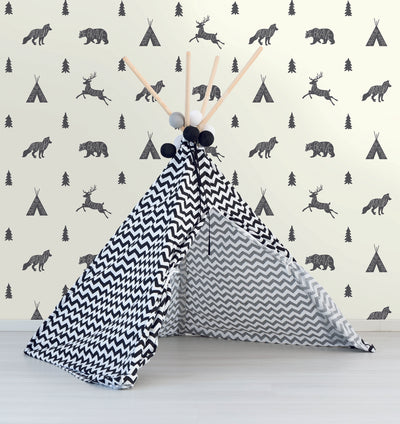 Black and White Run Wild Boho Animal Wallpaper