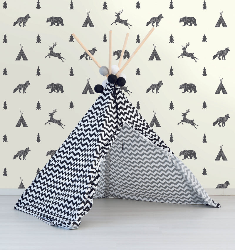 Black and White Run Wild Boho Animal Wallpaper