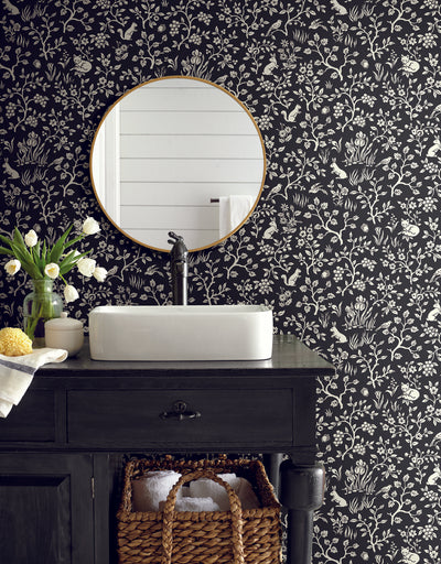 Magnolia Home Fox and Hare Black and White Textured Wallpaper