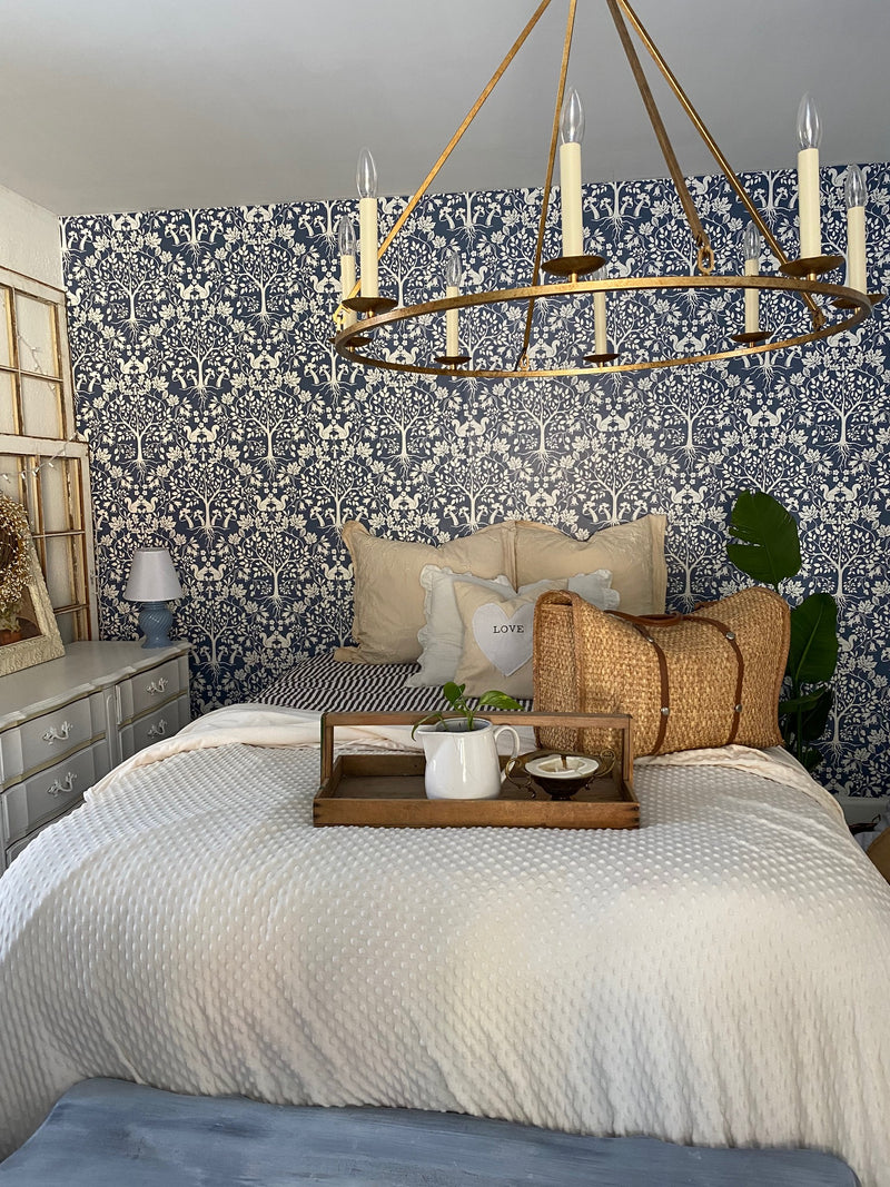 Leo Navy Tree Woodland Scandinavian Wallpaper