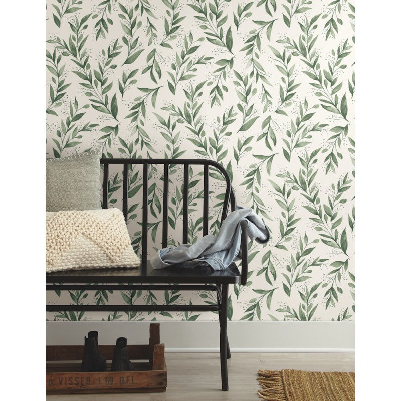 Magnolia Home Green Olive Branch Botanical Wallpaper