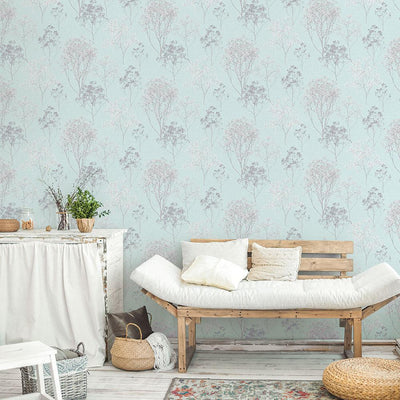 Queen Anne's Soft Blue Lace Floral Wallpaper