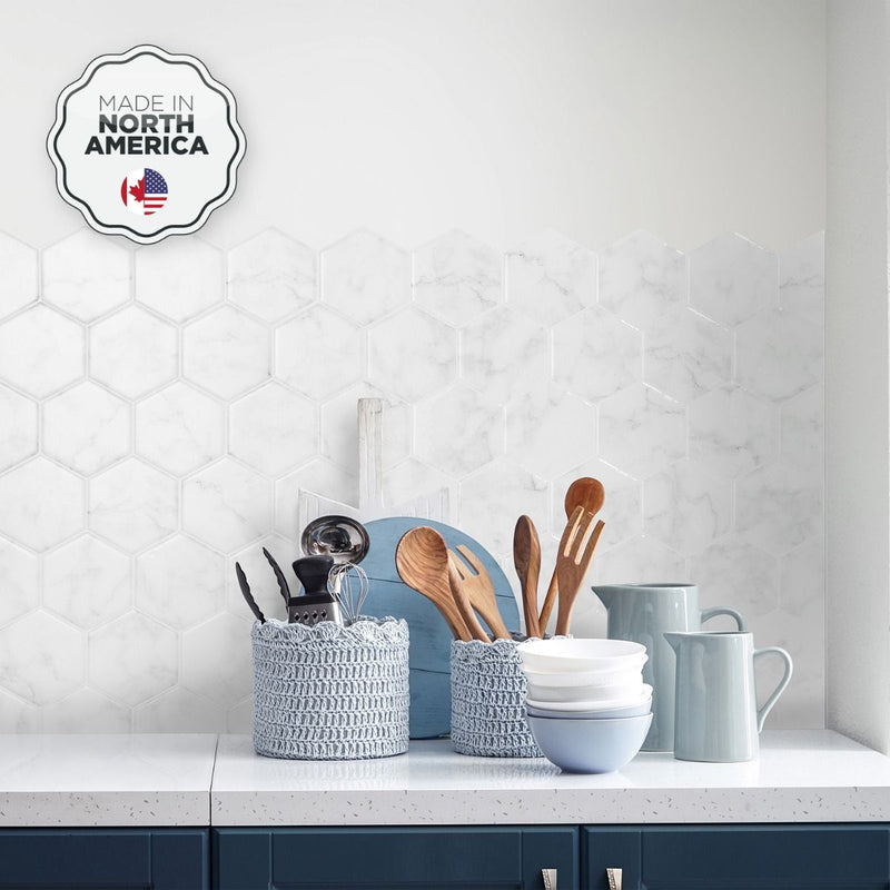 Smart Tiles Marble White Hexagon Peel and Stick Tile